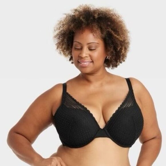 Auden Demi T-Shirt Bra Lightly Lined Black 46DDD Lace Sheer Sexy Lingerie - Picture 1 of 5